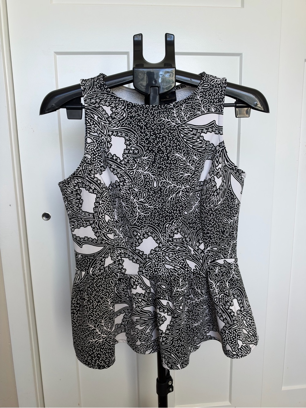 Worthington Black & White Floral Peplum Blouse